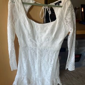 Lulus White Long Sleeve Backless Semi Formal Dress